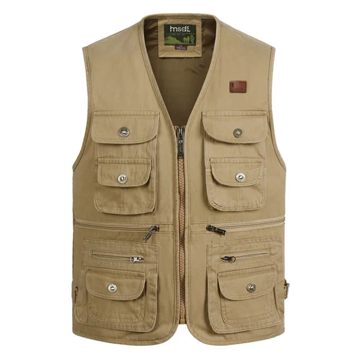 Cotton Zipper Multi-pocket Men's Functional Vest