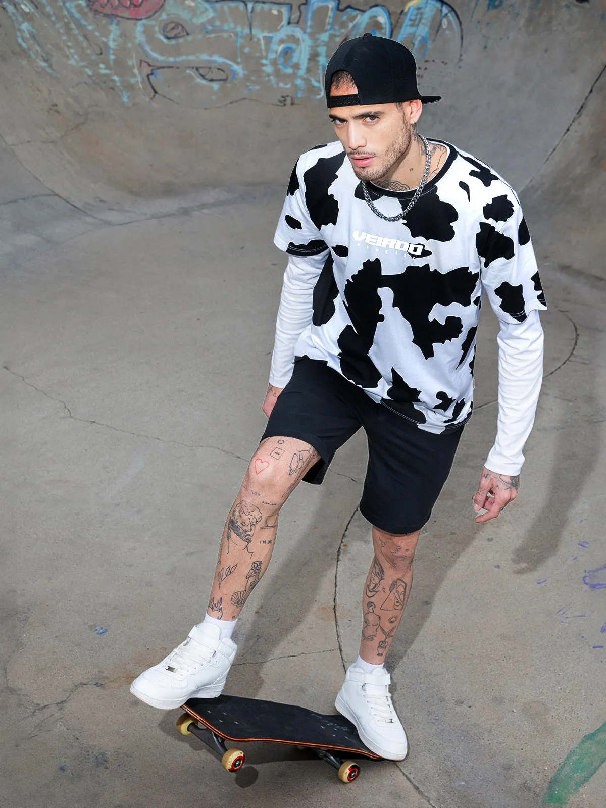 Cow Oversized All Over Animal Printed Half Sleeve Tshirt