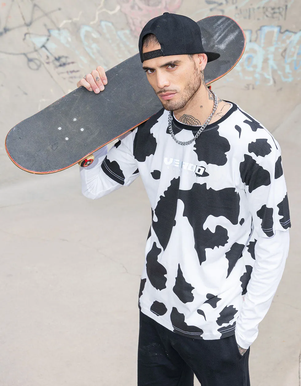 Cow Oversized All Over Animal Printed Half Sleeve Tshirt