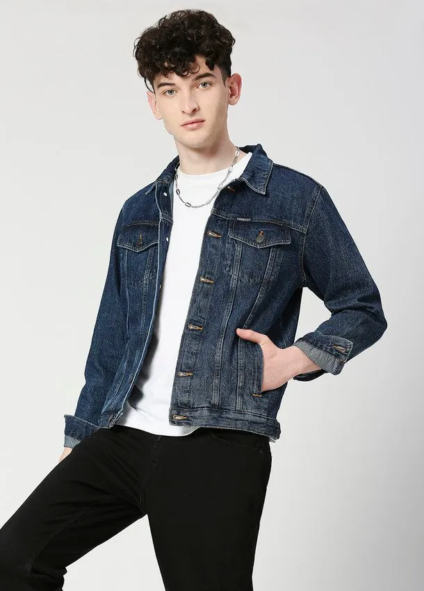 Dark Blue Oliver Printed Denim Jacket