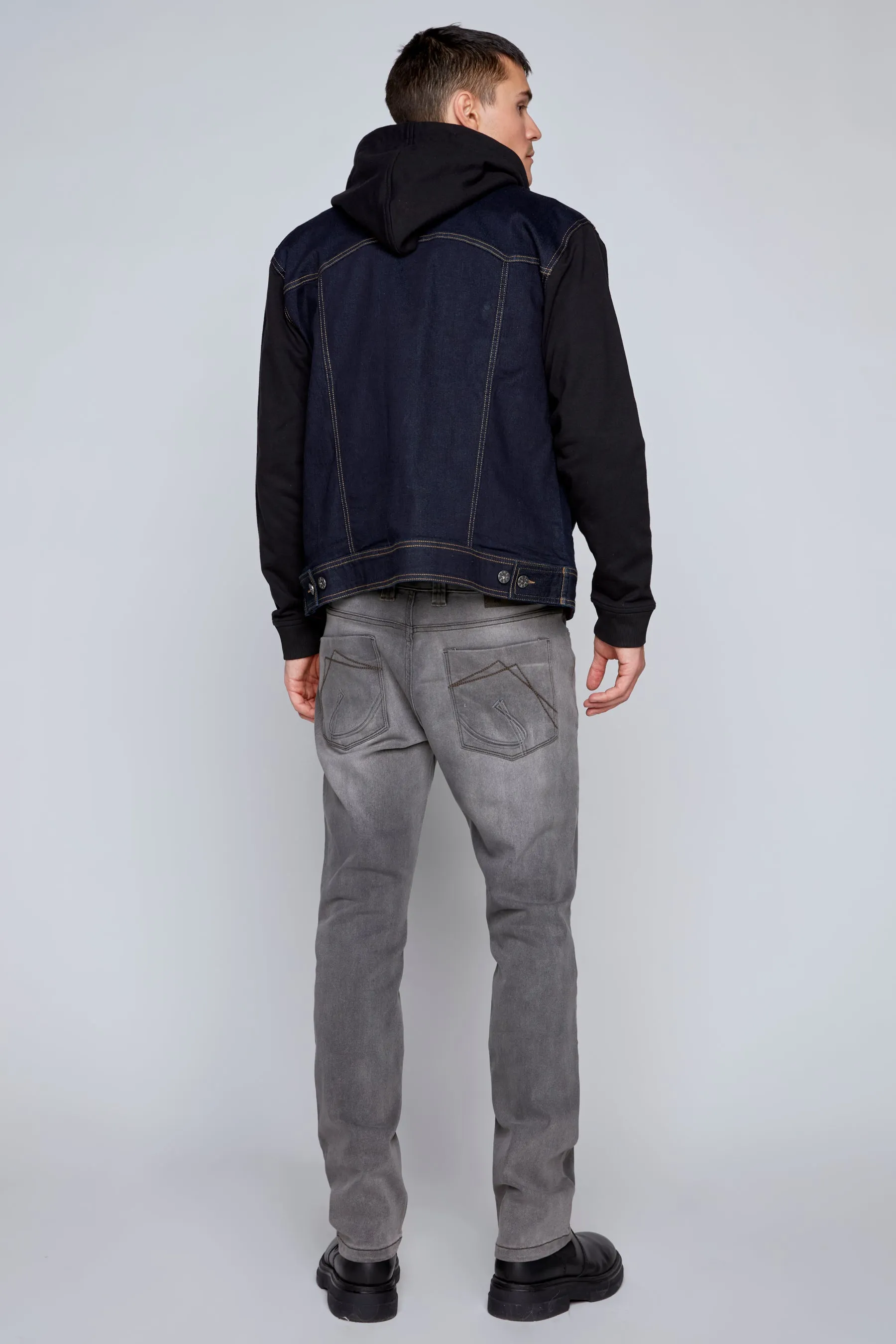 Denim Hybrid Hoodie Jacket - Blue/Black Rinse Wash