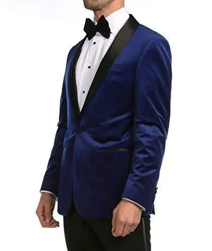 Enzo Collection-Indigo Velvet Slim Fit Shawl Lapel Tuxedo Men's Blazer