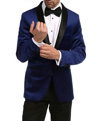 Enzo Collection-Indigo Velvet Slim Fit Shawl Lapel Tuxedo Men's Blazer