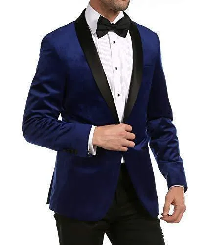 Enzo Collection-Indigo Velvet Slim Fit Shawl Lapel Tuxedo Men's Blazer