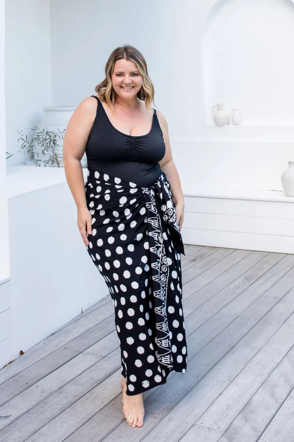 Extra Large Sarong - Polka Dot in Black & Bone