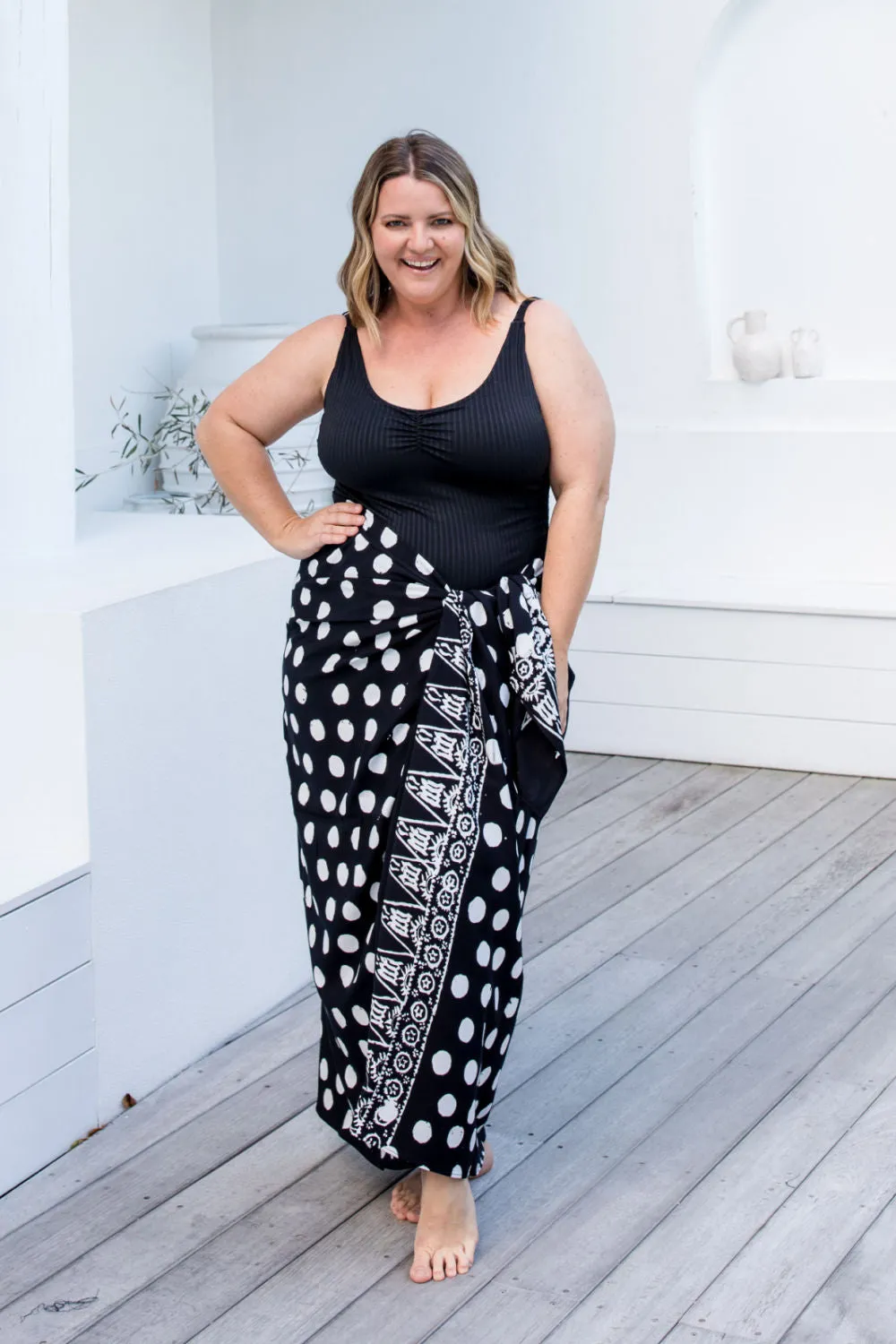 Extra Large Sarong - Polka Dot in Black & Bone