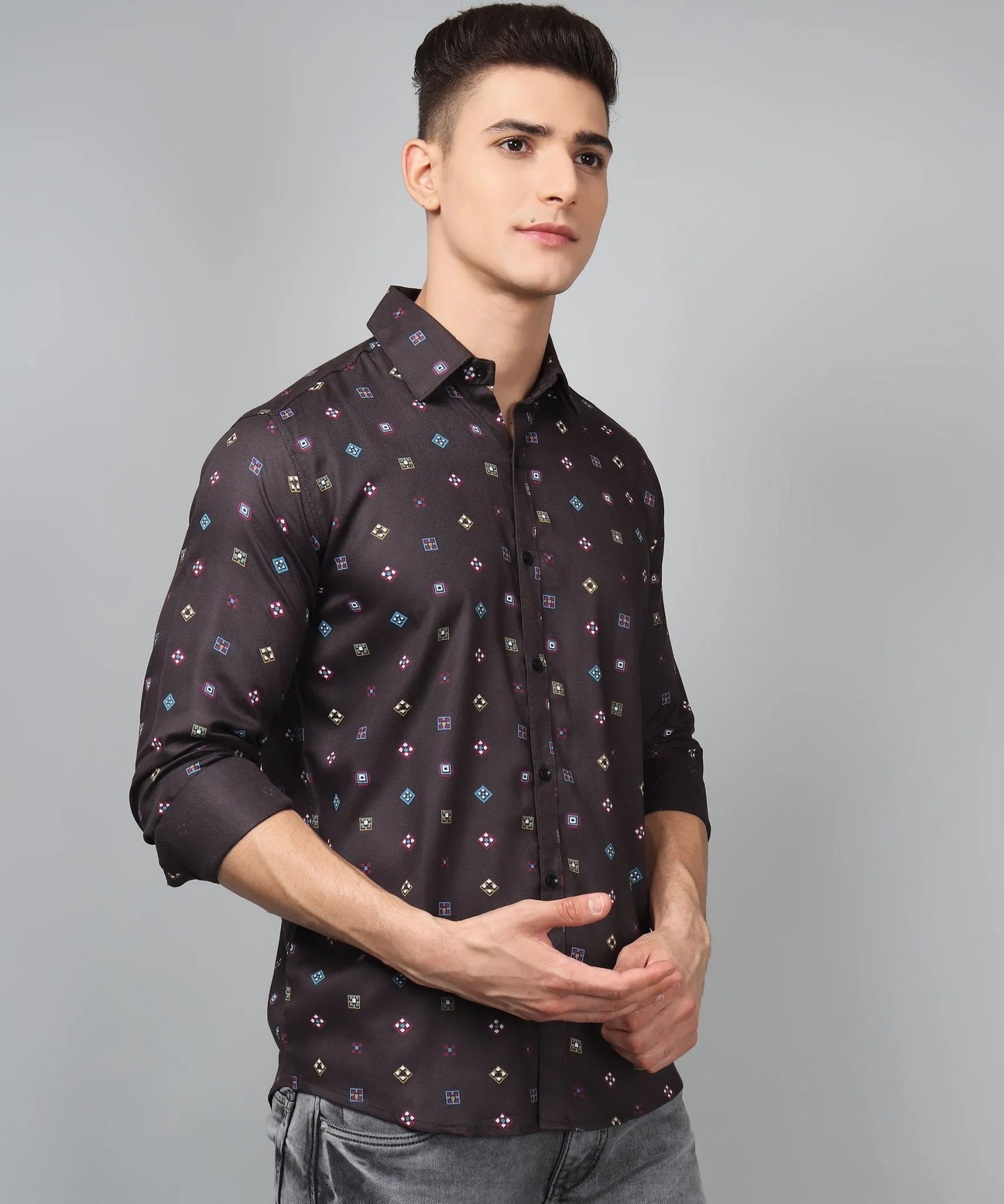 Fabulous Multi Colored Printed Cotton Button-Up Shirt for Men