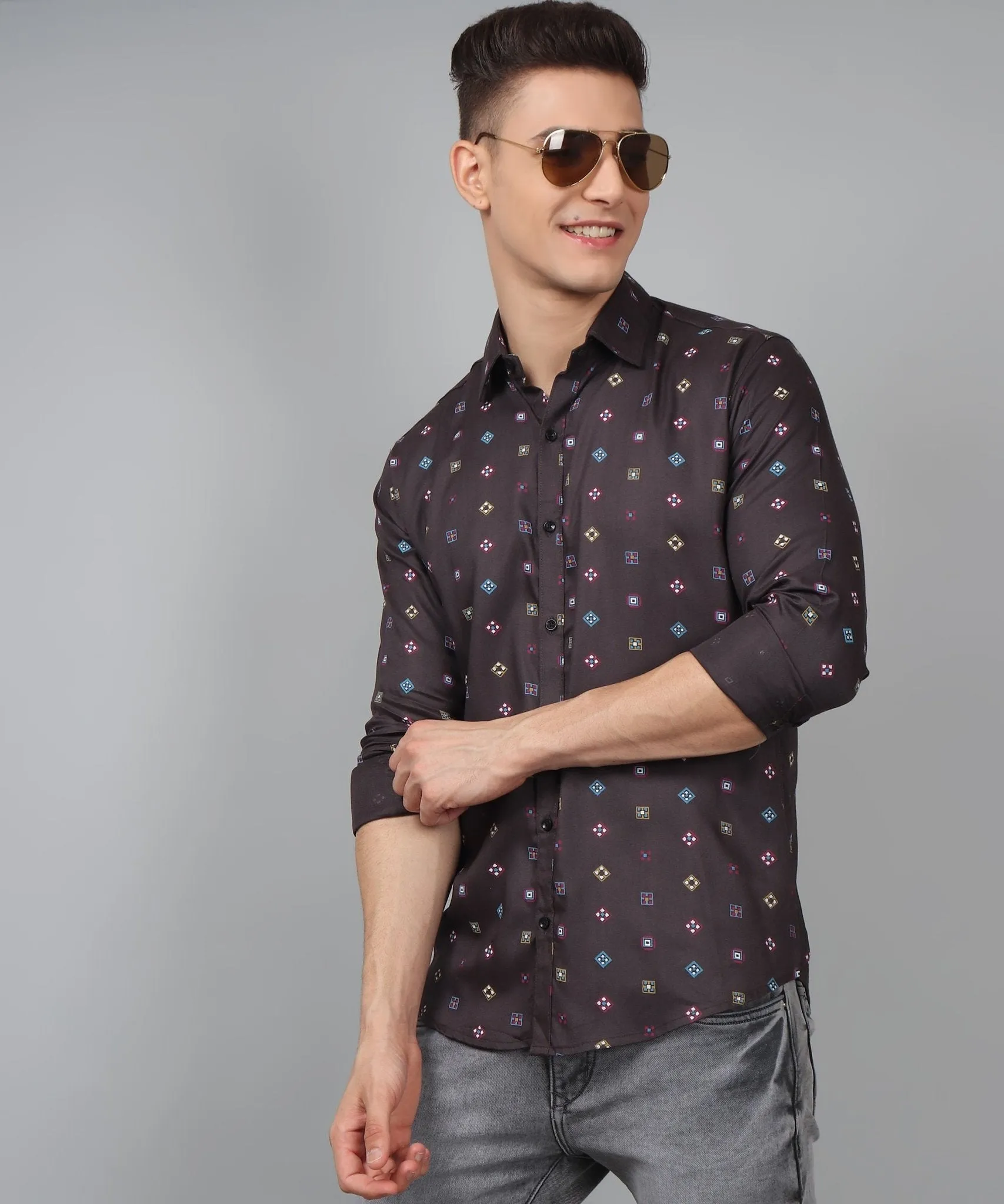 Fabulous Multi Colored Printed Cotton Button-Up Shirt for Men