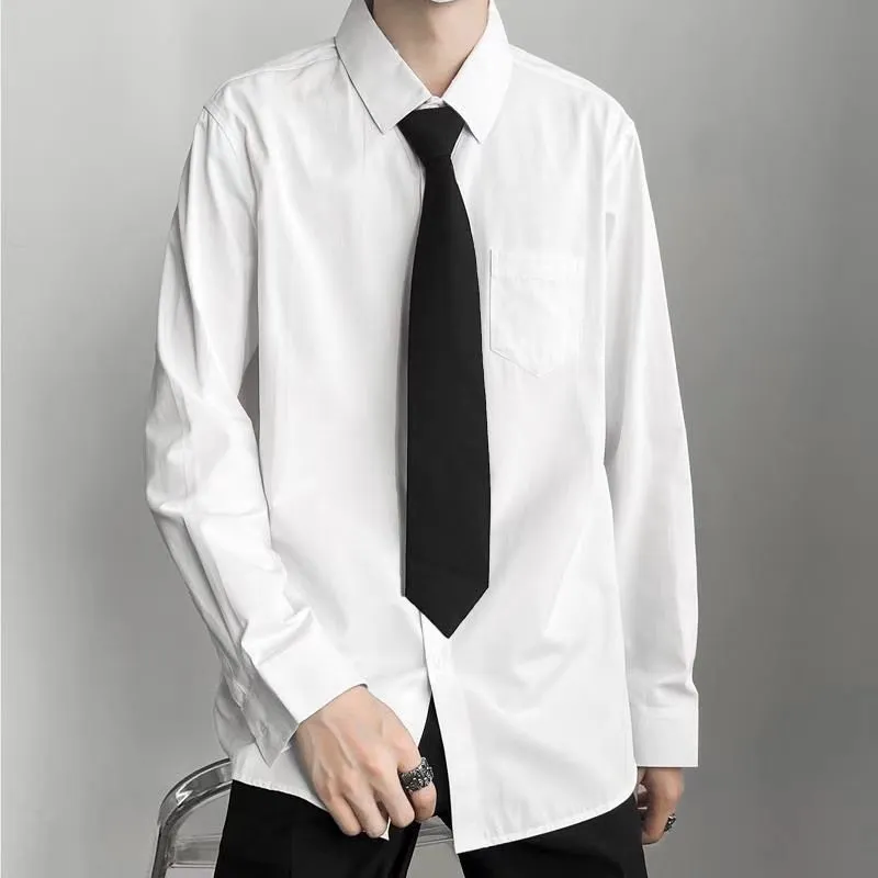 Foesce- 1 Men's White Shirts with Tie Set DK Uniform Long-sleeved Blouses Japanese Korean Loose Couple Class Clothing Add Velvet