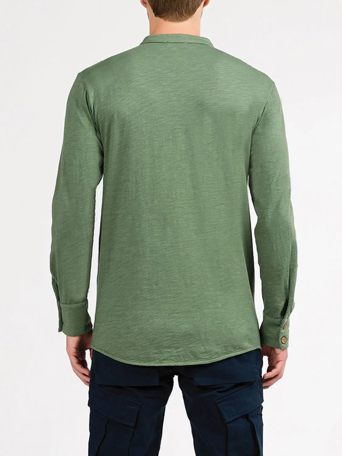 Henley Organic Cotton Slub Long Sleeve T-shirt Forest Green