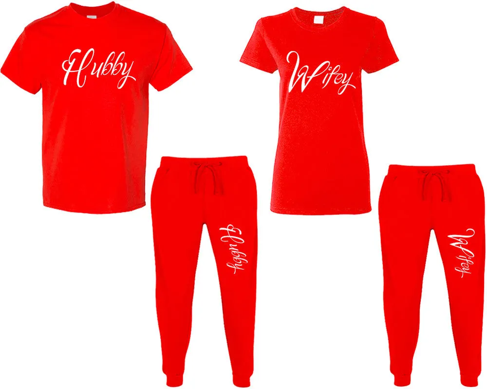 Hubby Wifey Couple Matching T Shirt and Jogger Pants Top & Bottom Sets