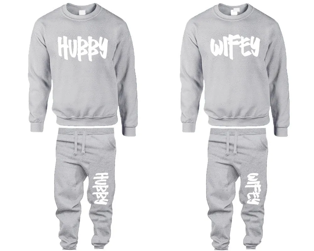 Hubby Wifey Couple Matching Top Bottom Set Sweaters and Jogger Pants