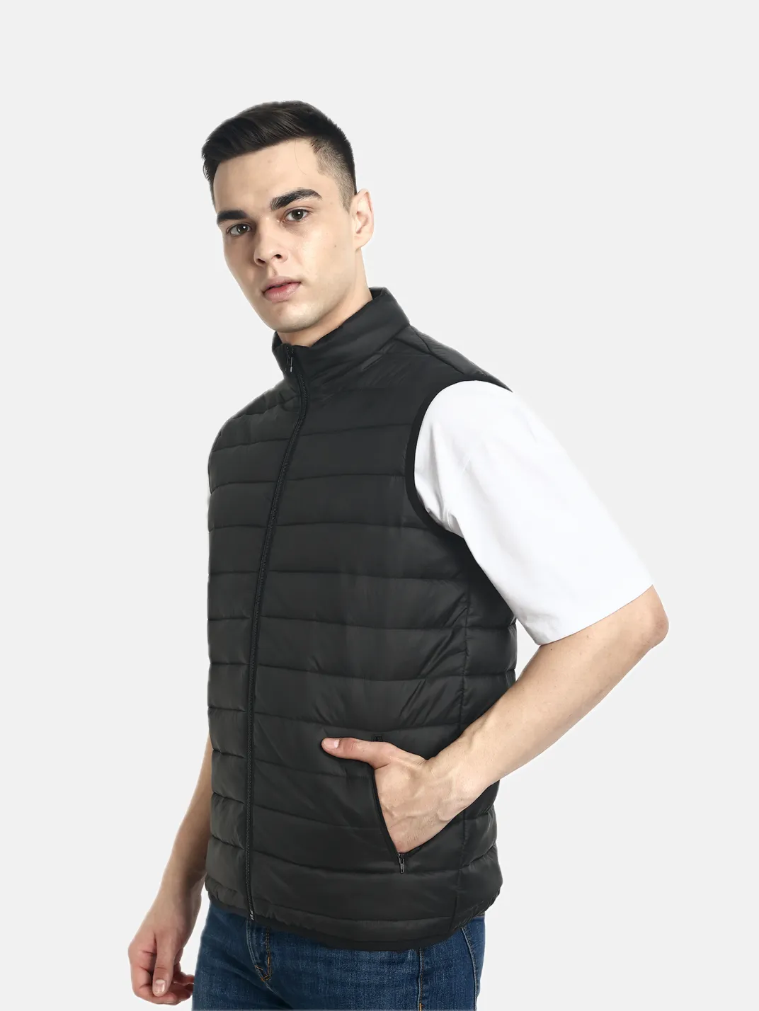 Hummel Venne Men Black Sleeveless Bomber Jacket