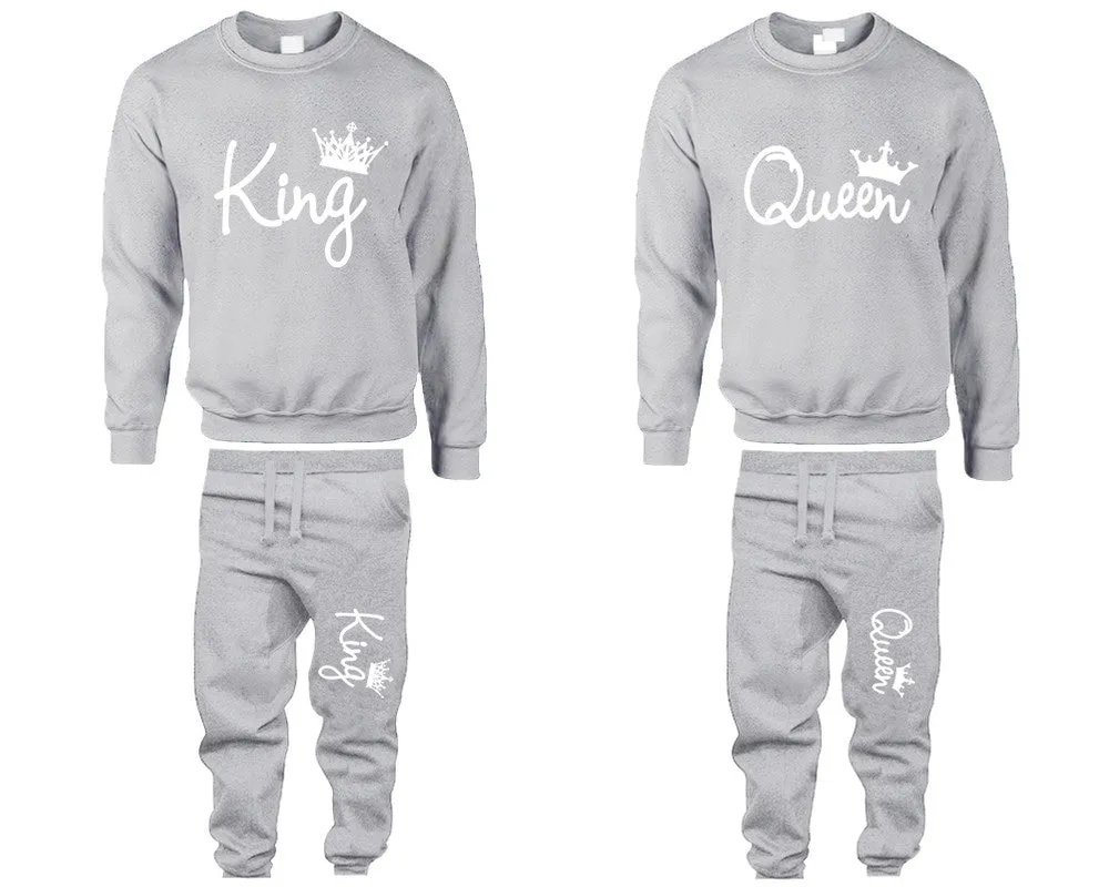 King and Queen Couple Matching Sweaters & Jogger Pants, Unisex Crewneck and Jogger Pants Set