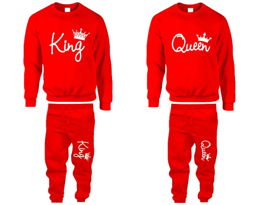 King and Queen Couple Matching Sweaters & Jogger Pants, Unisex Crewneck and Jogger Pants Set