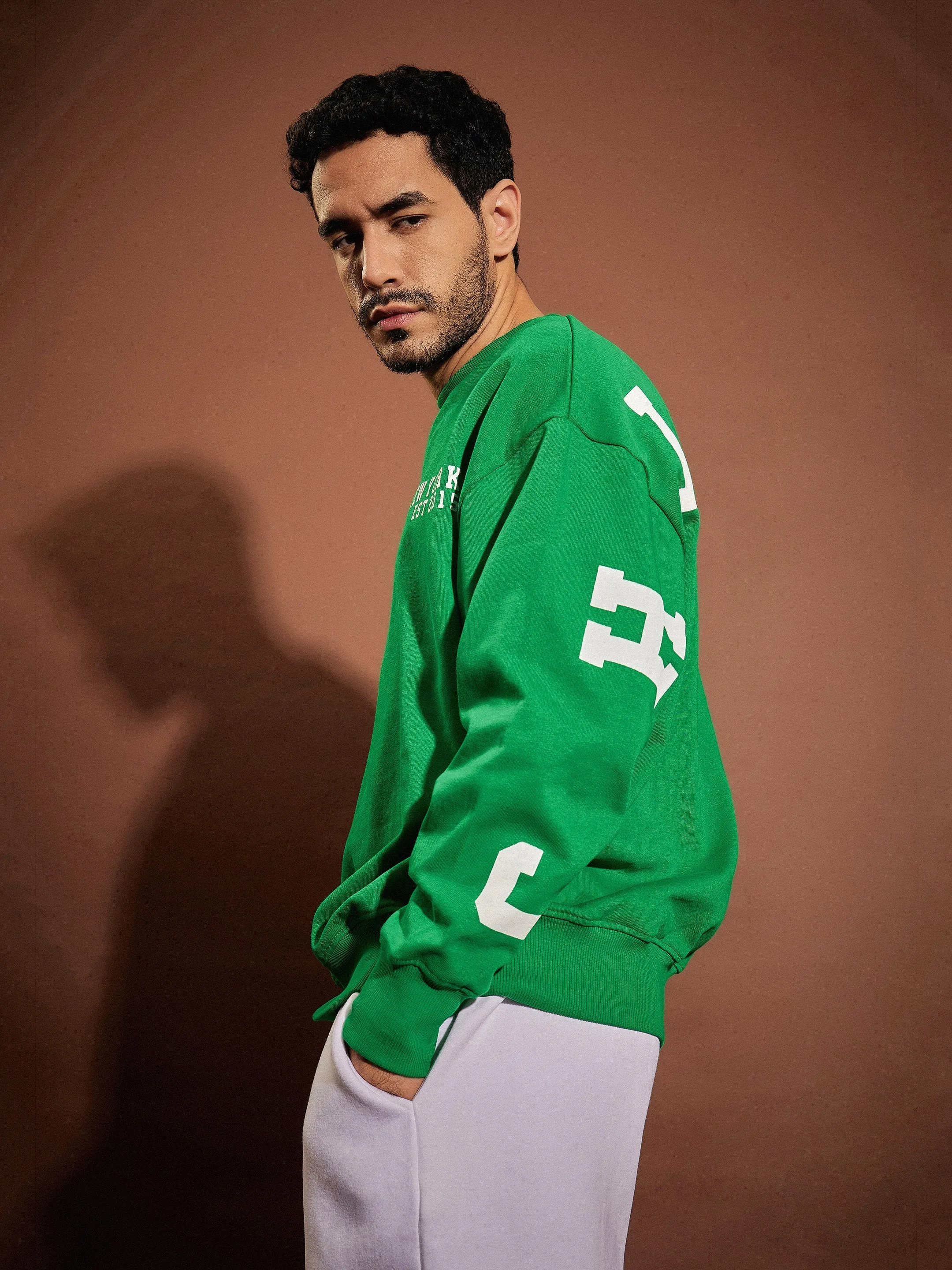 Men Green CHICAGO Oversized Sweatshirt