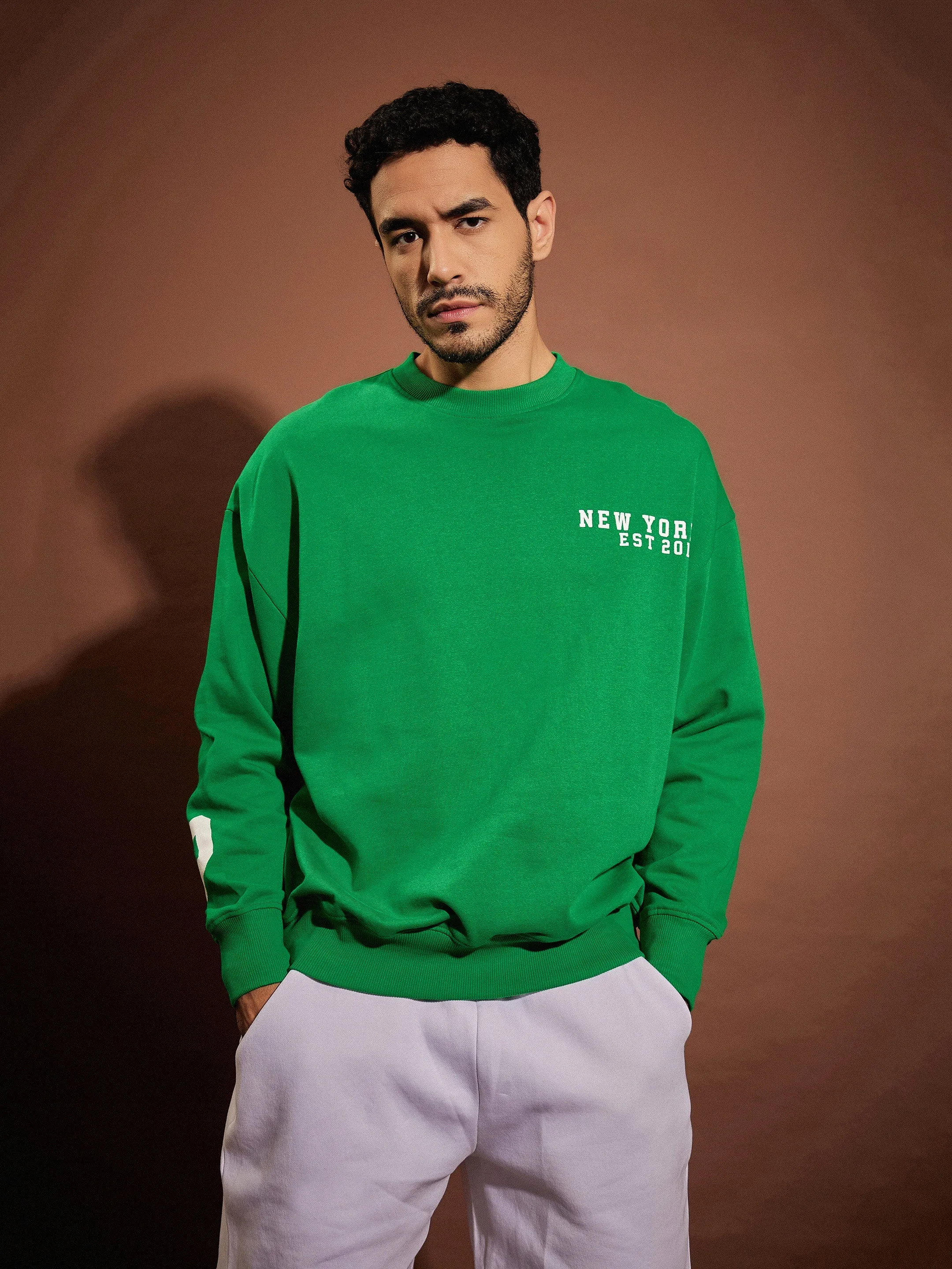 Men Green CHICAGO Oversized Sweatshirt