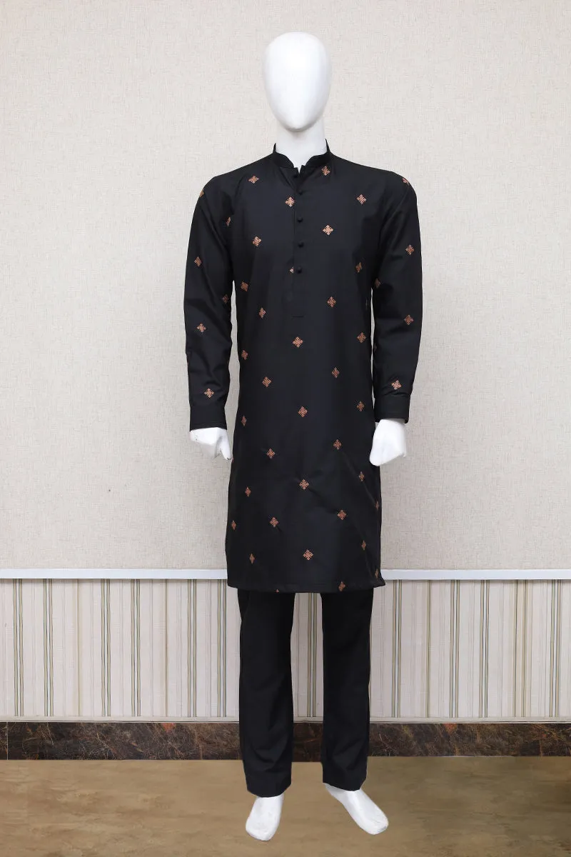 Men Premium Embroidered Shalwar Kameez Black