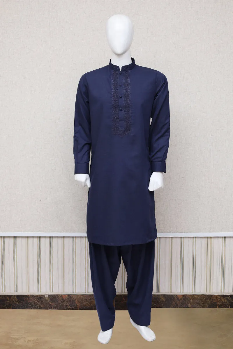 Men Premium Embroidered Shalwar Kameez Navy