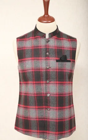 Men Premium Waistcoat Cross Check Design Grey