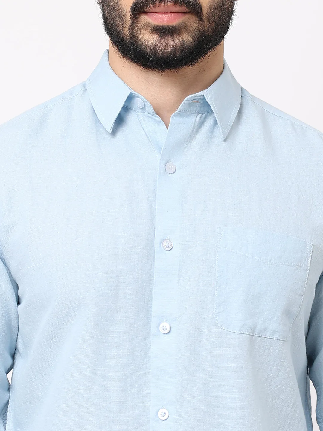 Men's 100% Linen Sky Blue Regular Fit Shirt