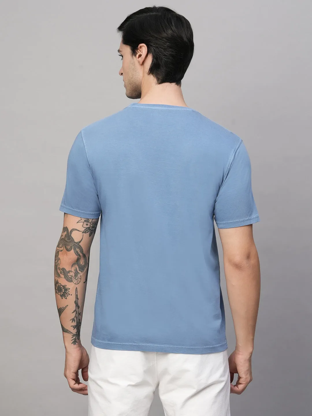 Men's Blue Cotton Regular Fit Tshirt