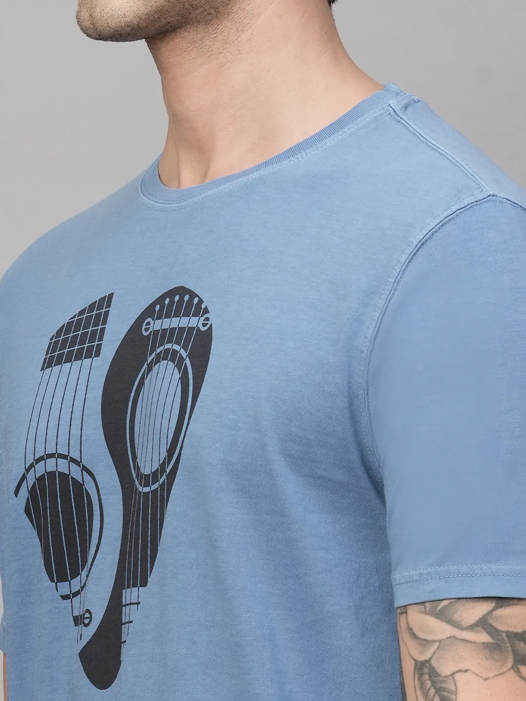 Men's Blue Cotton Regular Fit Tshirt