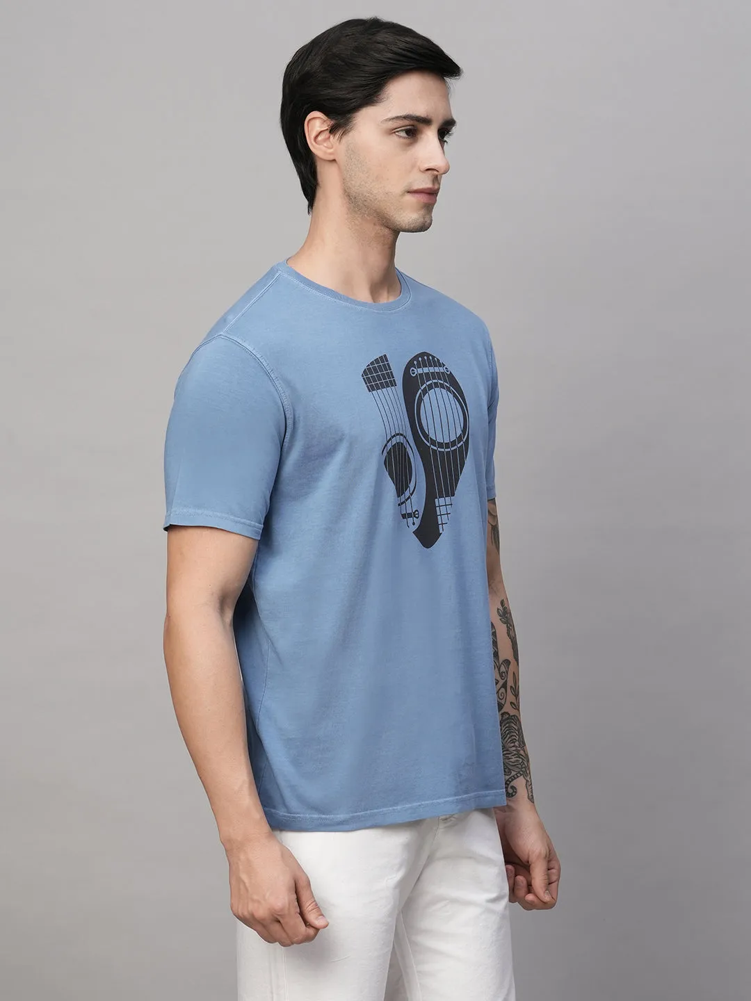 Men's Blue Cotton Regular Fit Tshirt