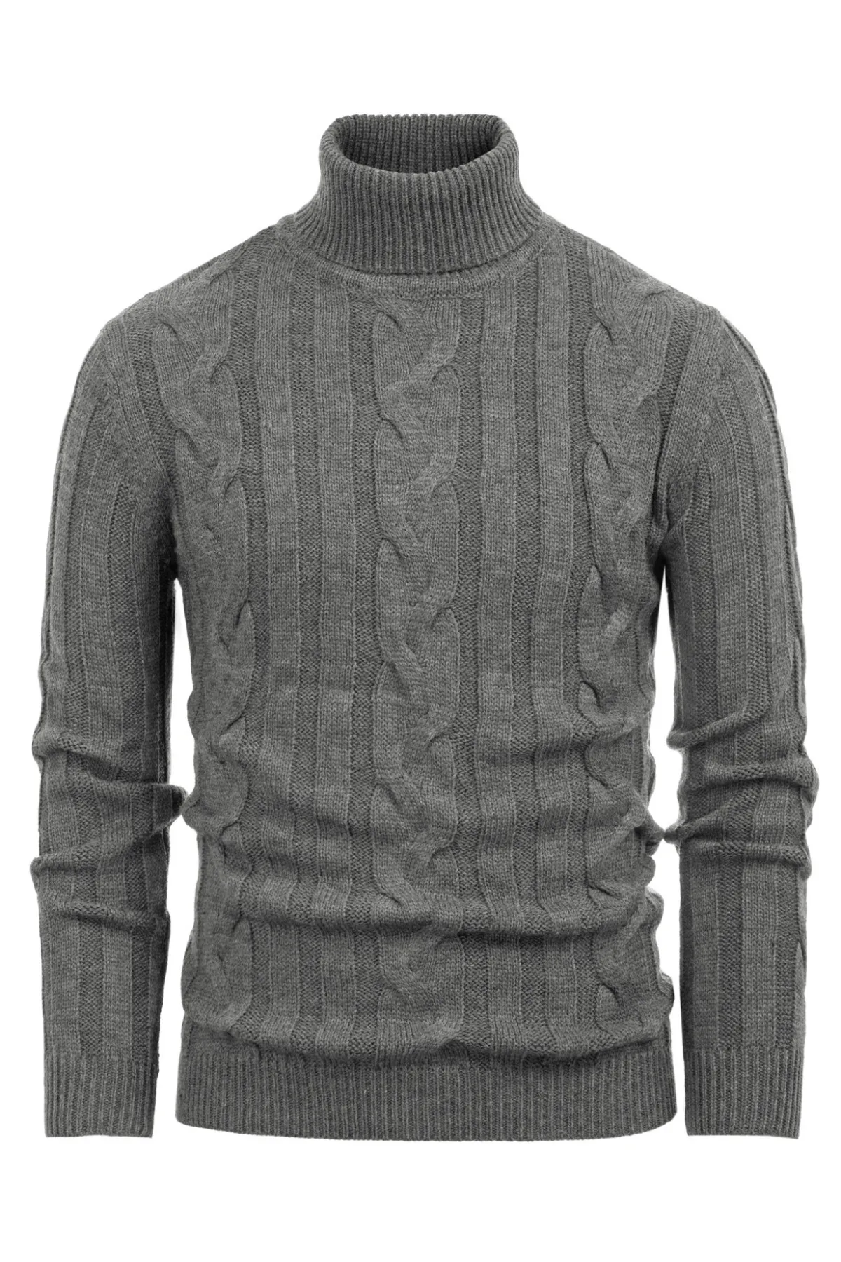 Men's Casual Turtleneck Sweaters Cable Knit Thermal Pullover Sweater