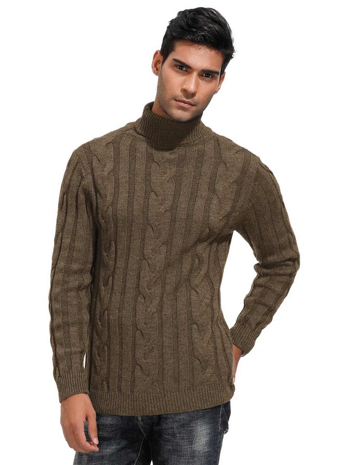 Men's Casual Turtleneck Sweaters Cable Knit Thermal Pullover Sweater