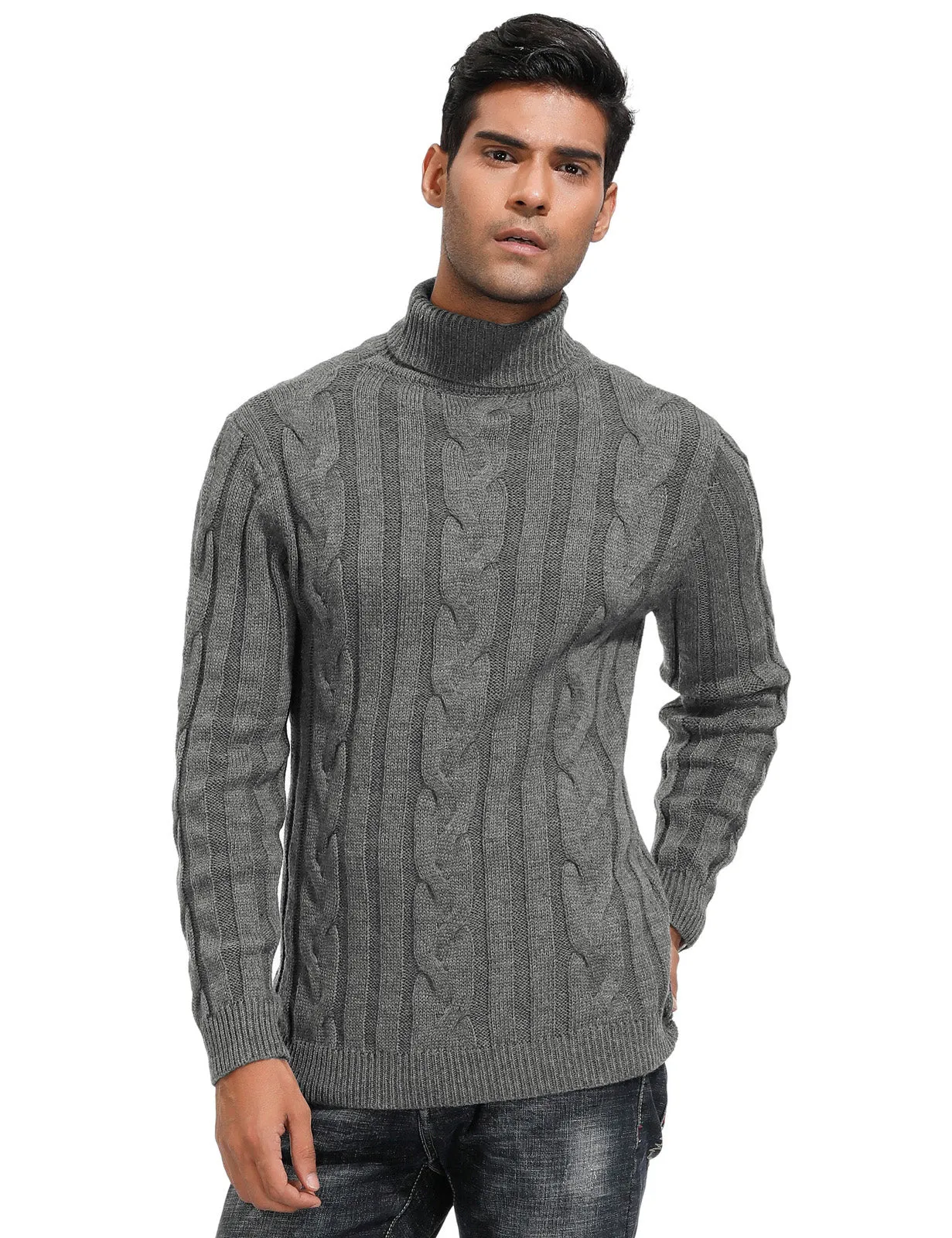 Men's Casual Turtleneck Sweaters Cable Knit Thermal Pullover Sweater