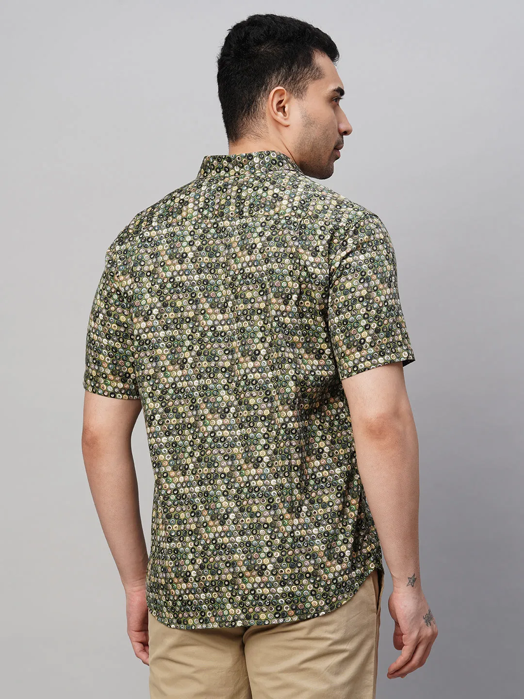 Men's Green Cotton Regular Fit Printed Shirt