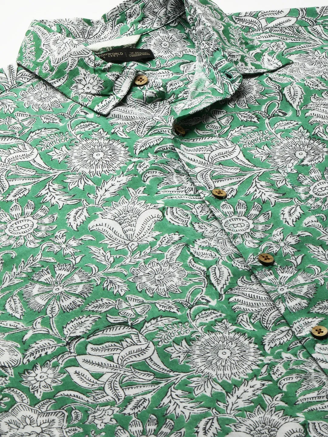 Men's Green Cotton Regular Fit Printed Shirt