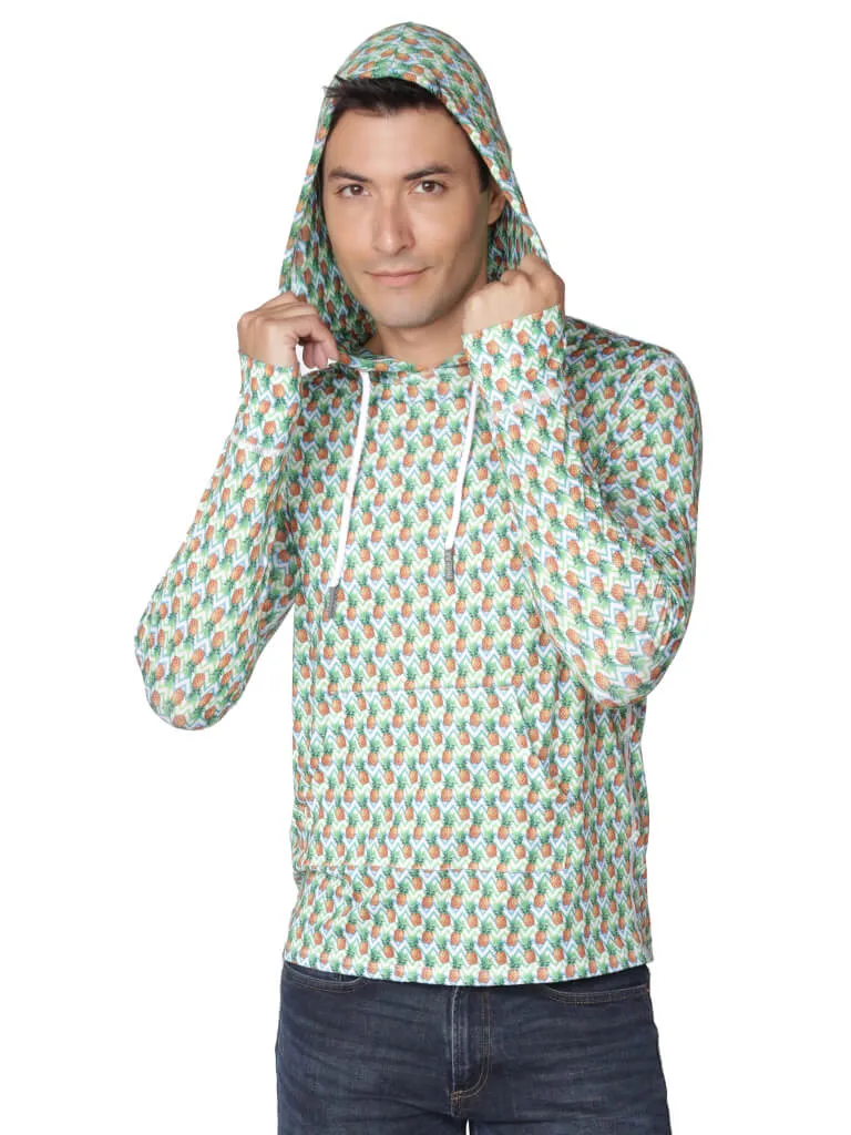 Men's Long Sleeve Hoodie printed in a chevron and pineapple pattern