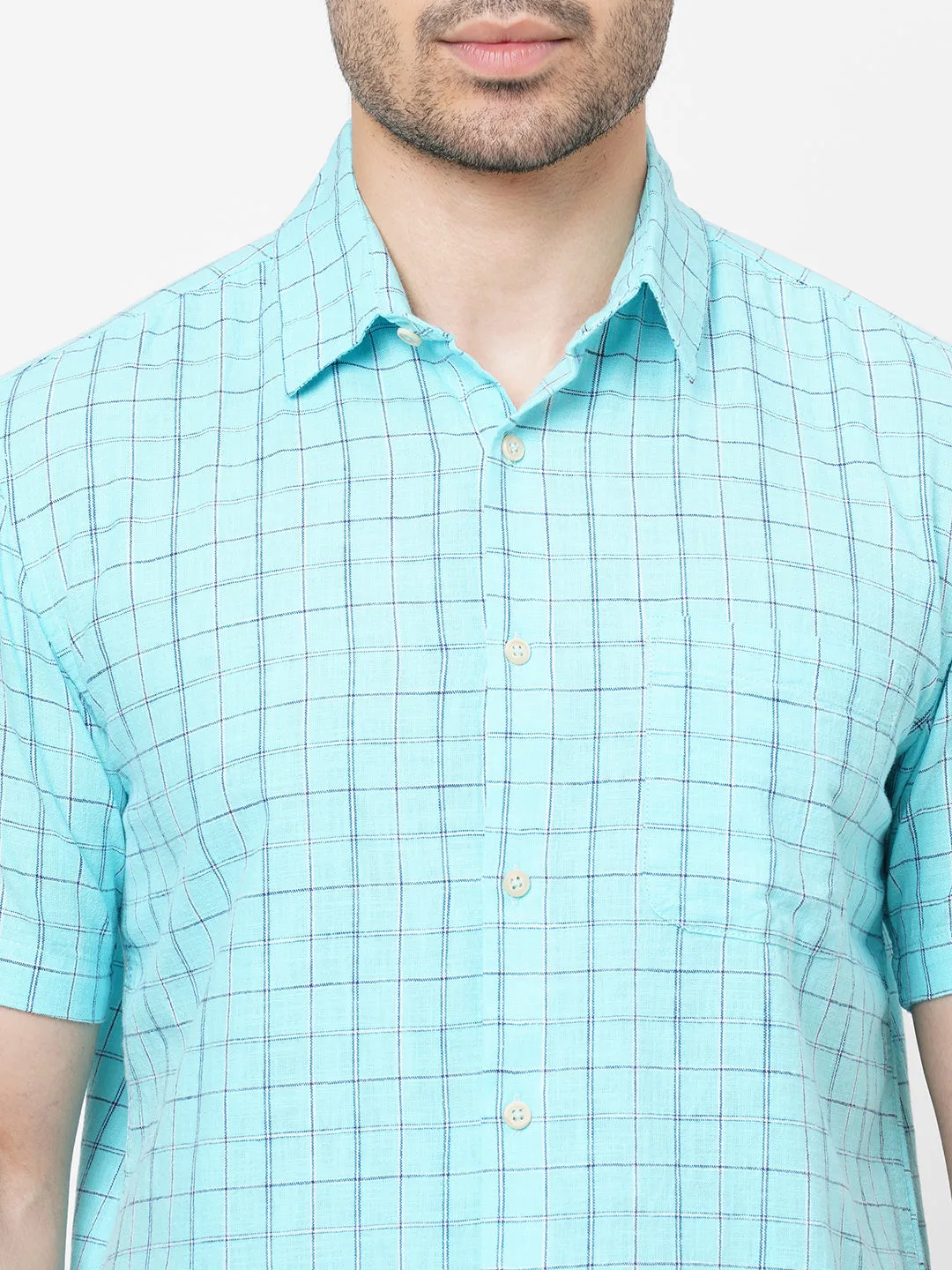 Men's Mint Cotton Regular Fit Checked Shirt