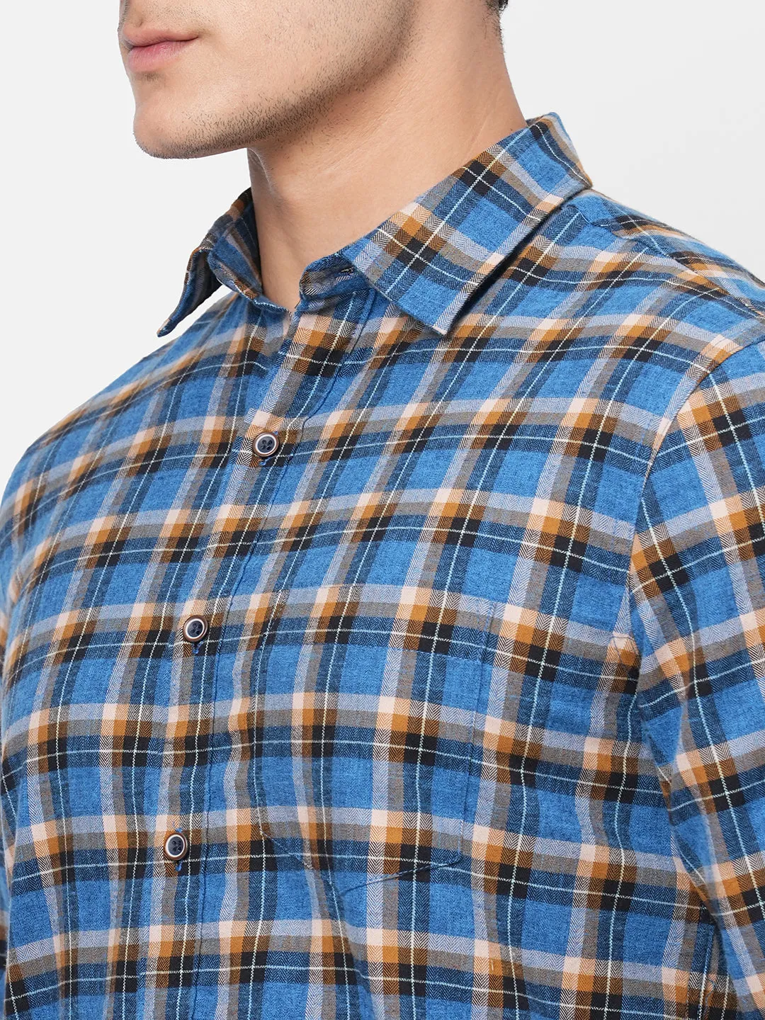 Men's Navy Cotton Regular Fit Checked Shirt