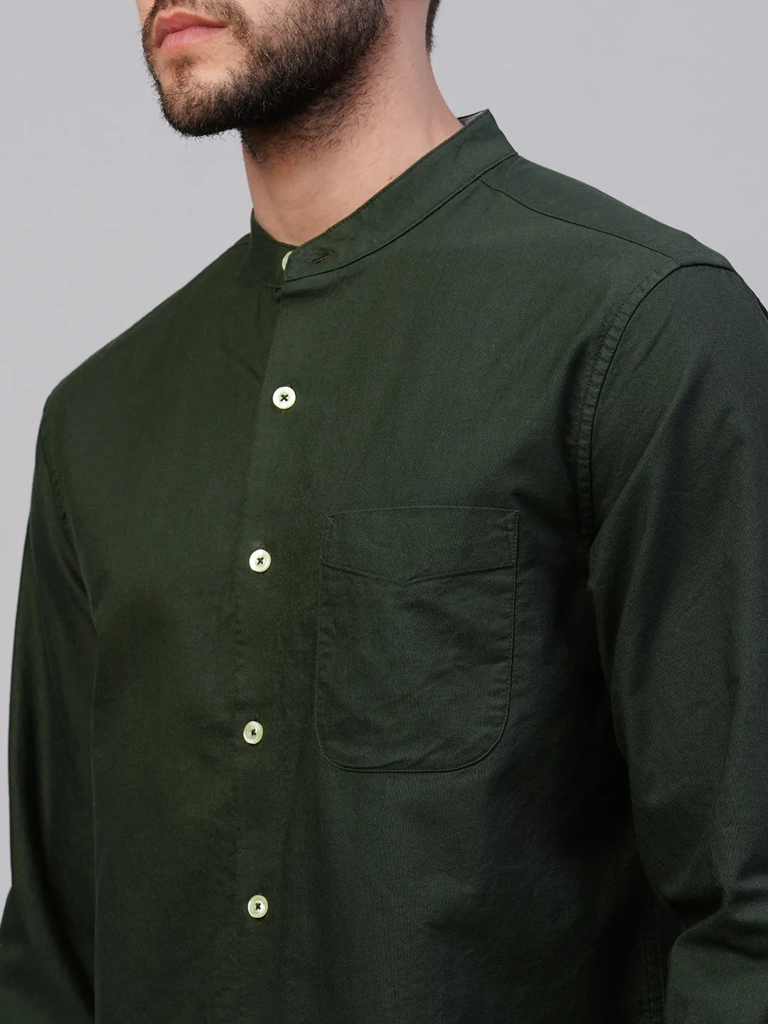 Men's Olive Cotton Regular Fit Shirt