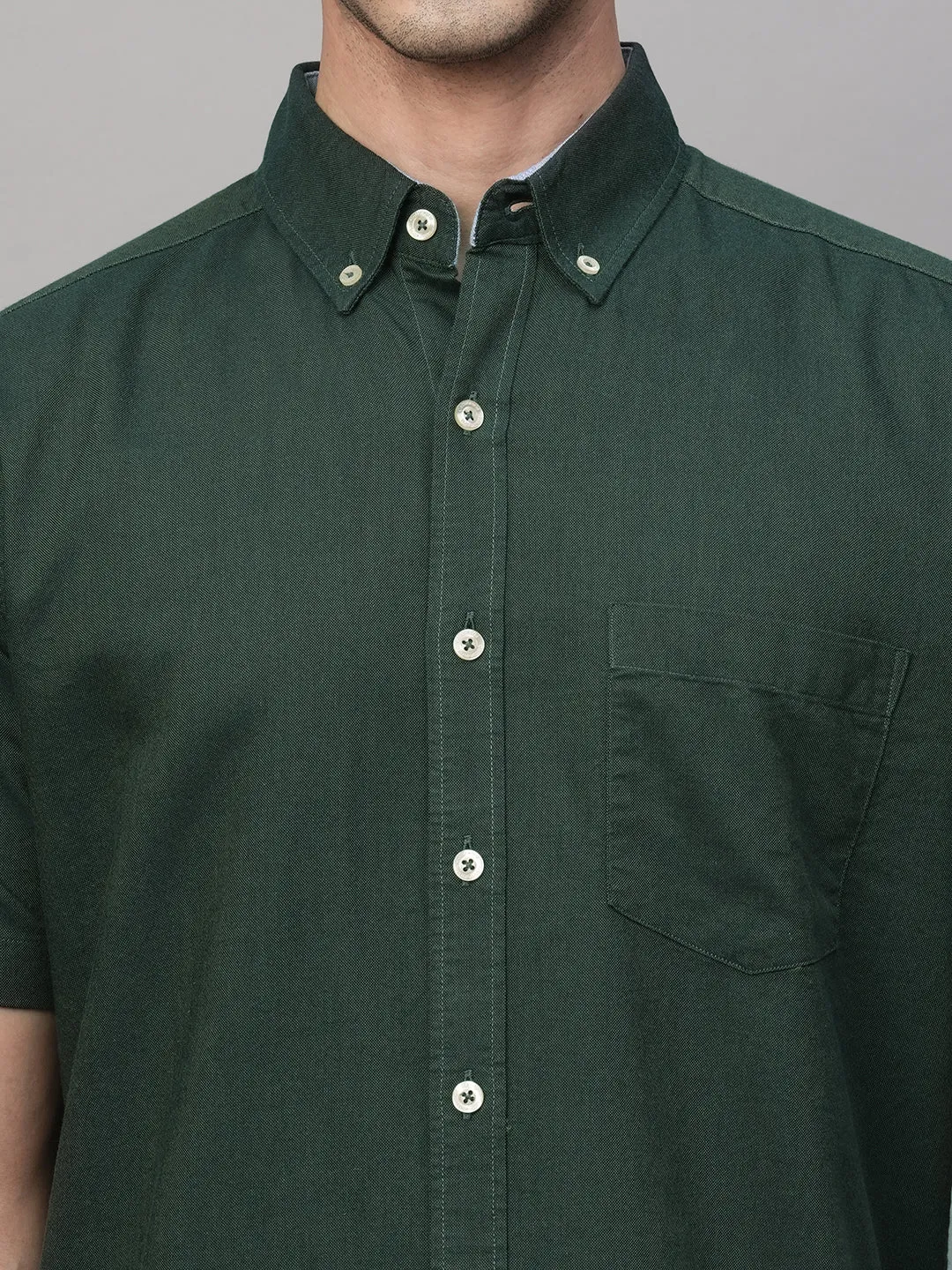 Men's Olive Oxford Cotton Regular Fit Shirts