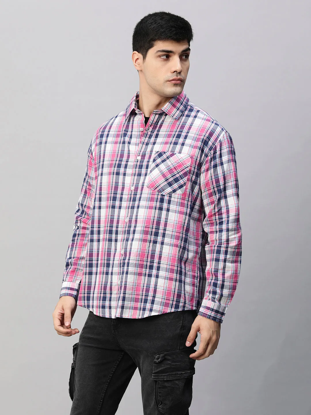 Mens Pink & Navy Relaxed Fit Shirt