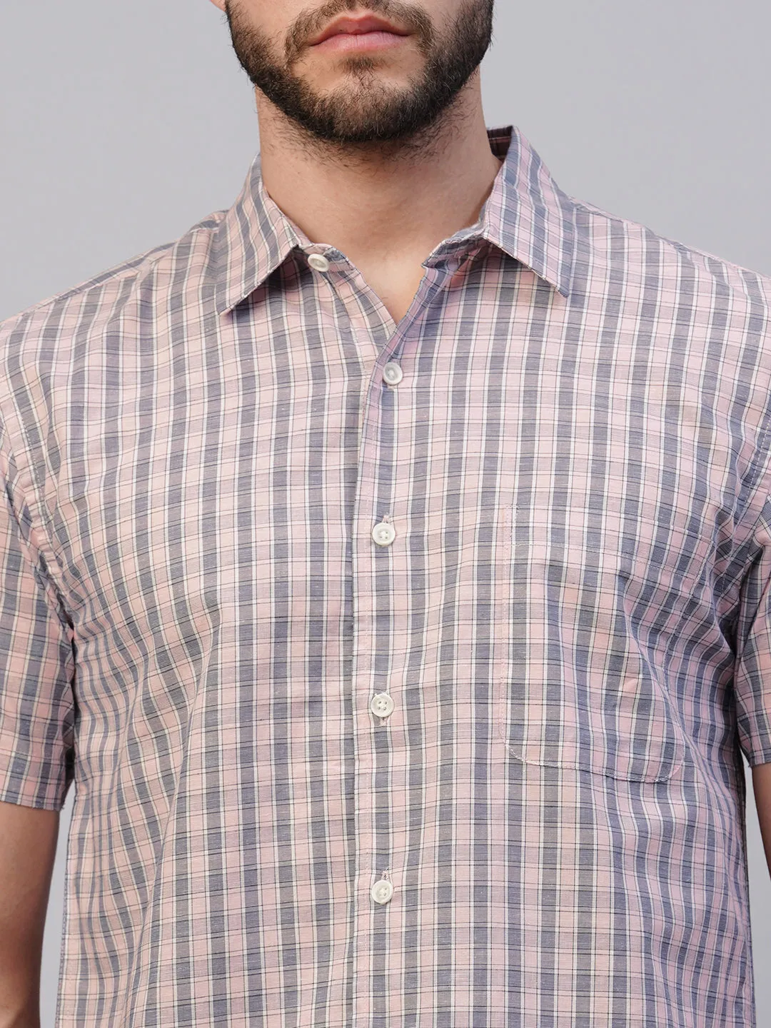 Men's Pink Cotton Regular Fit Checked Shirt