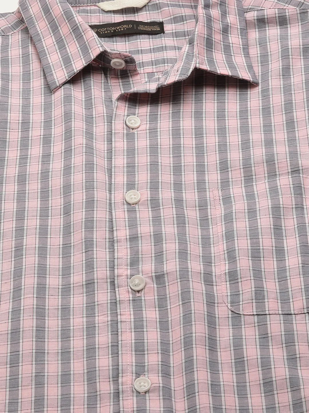 Men's Pink Cotton Regular Fit Checked Shirt