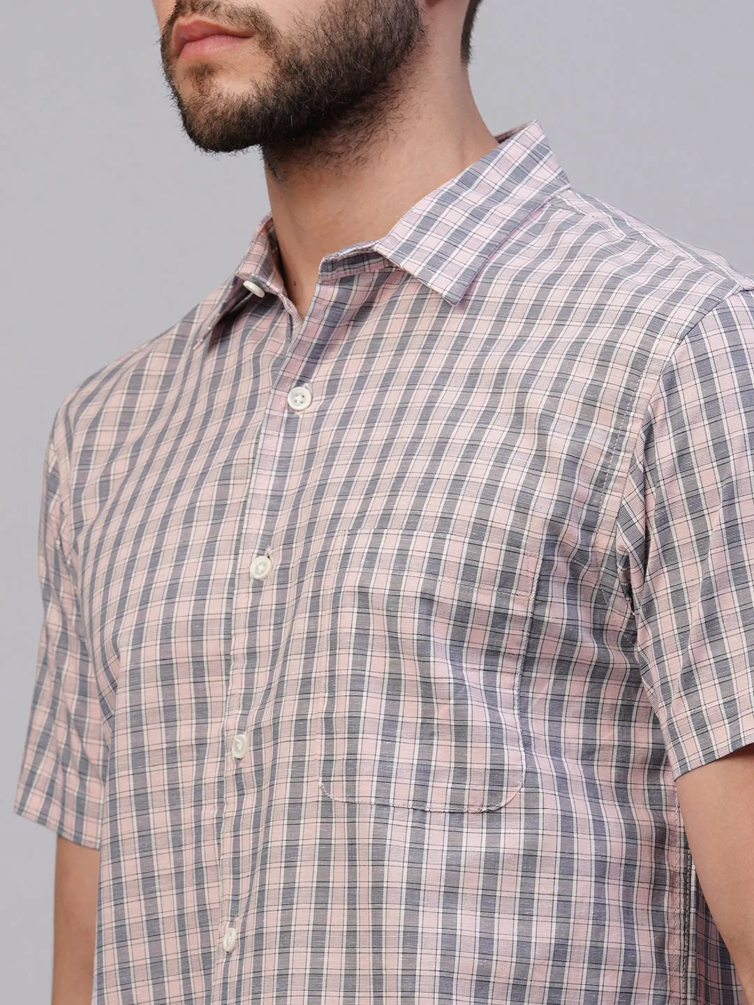 Men's Pink Cotton Regular Fit Checked Shirt