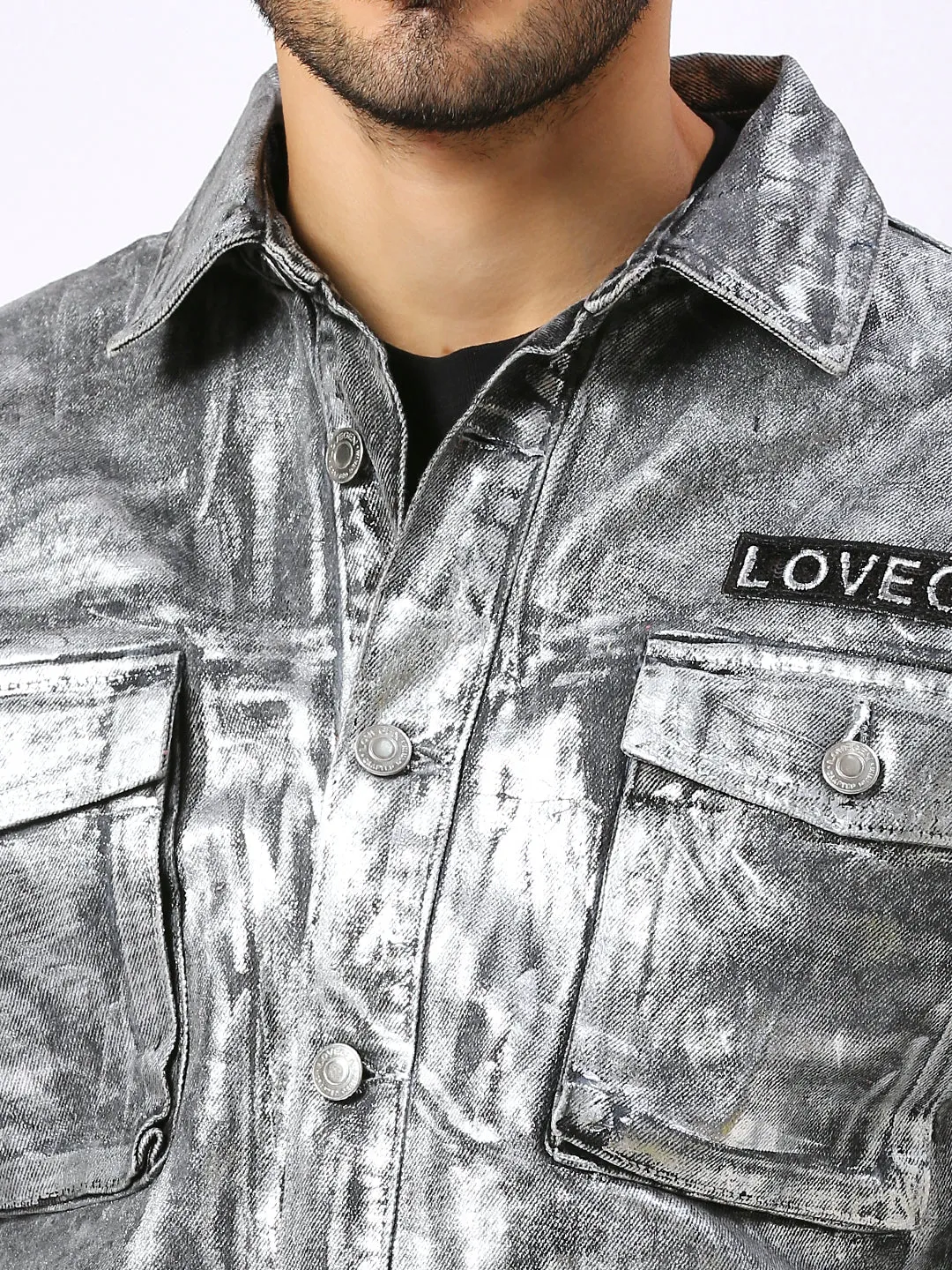 Men's Silver Denim Shacket