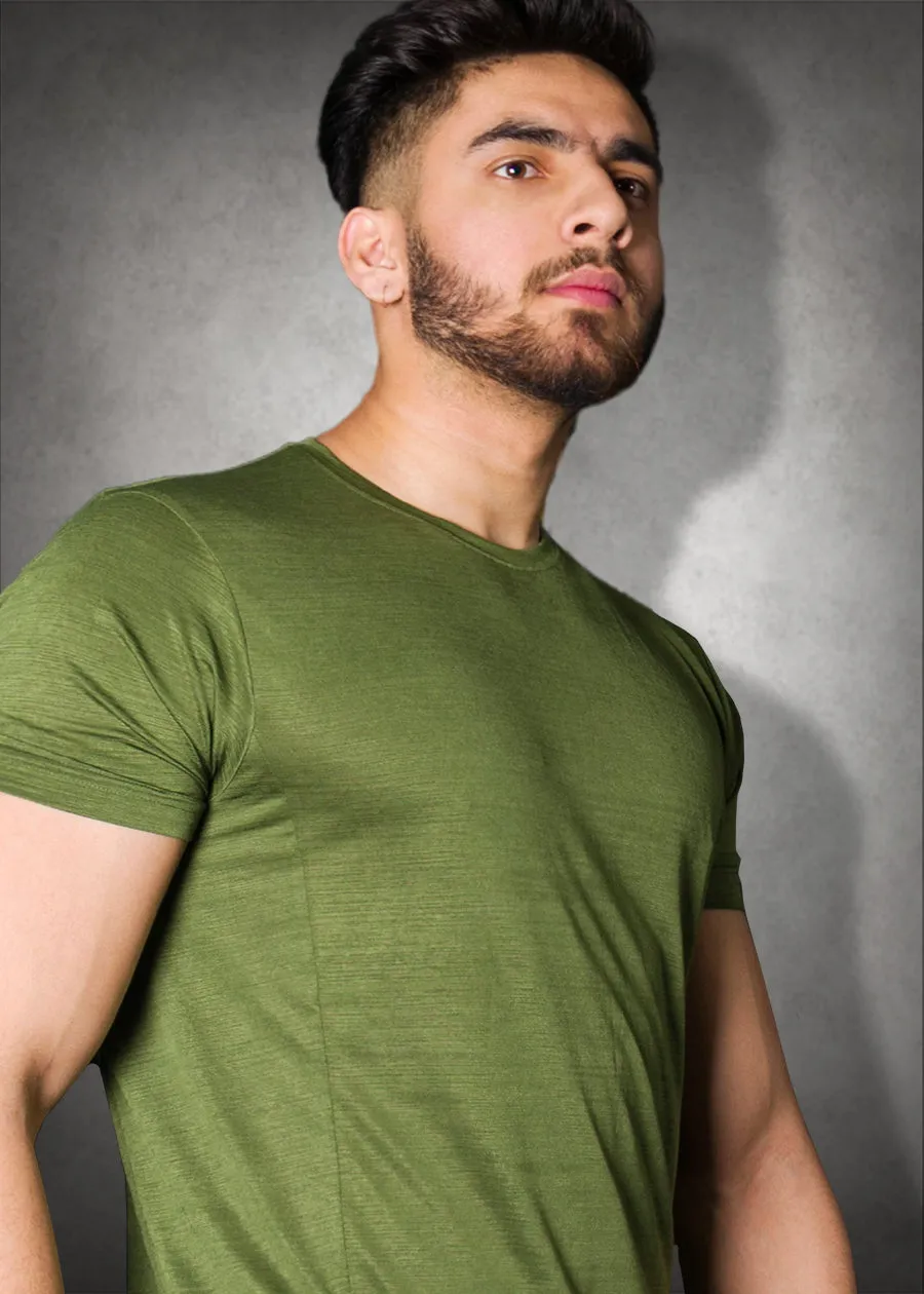 Mens Sweat in Style Round Neck Half sleeve T-shirt - Forest Green