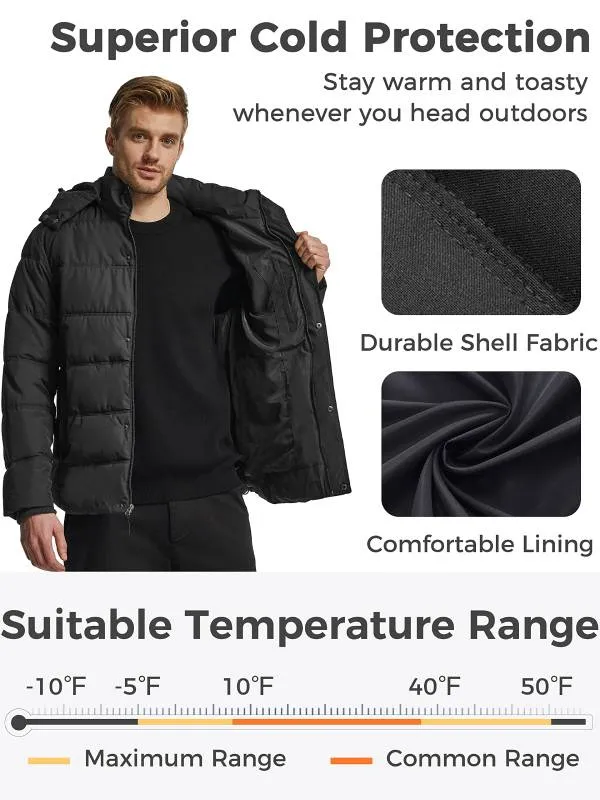 Men's Warm Puffer Jacket Winter Coat with Removable Hood Valley I