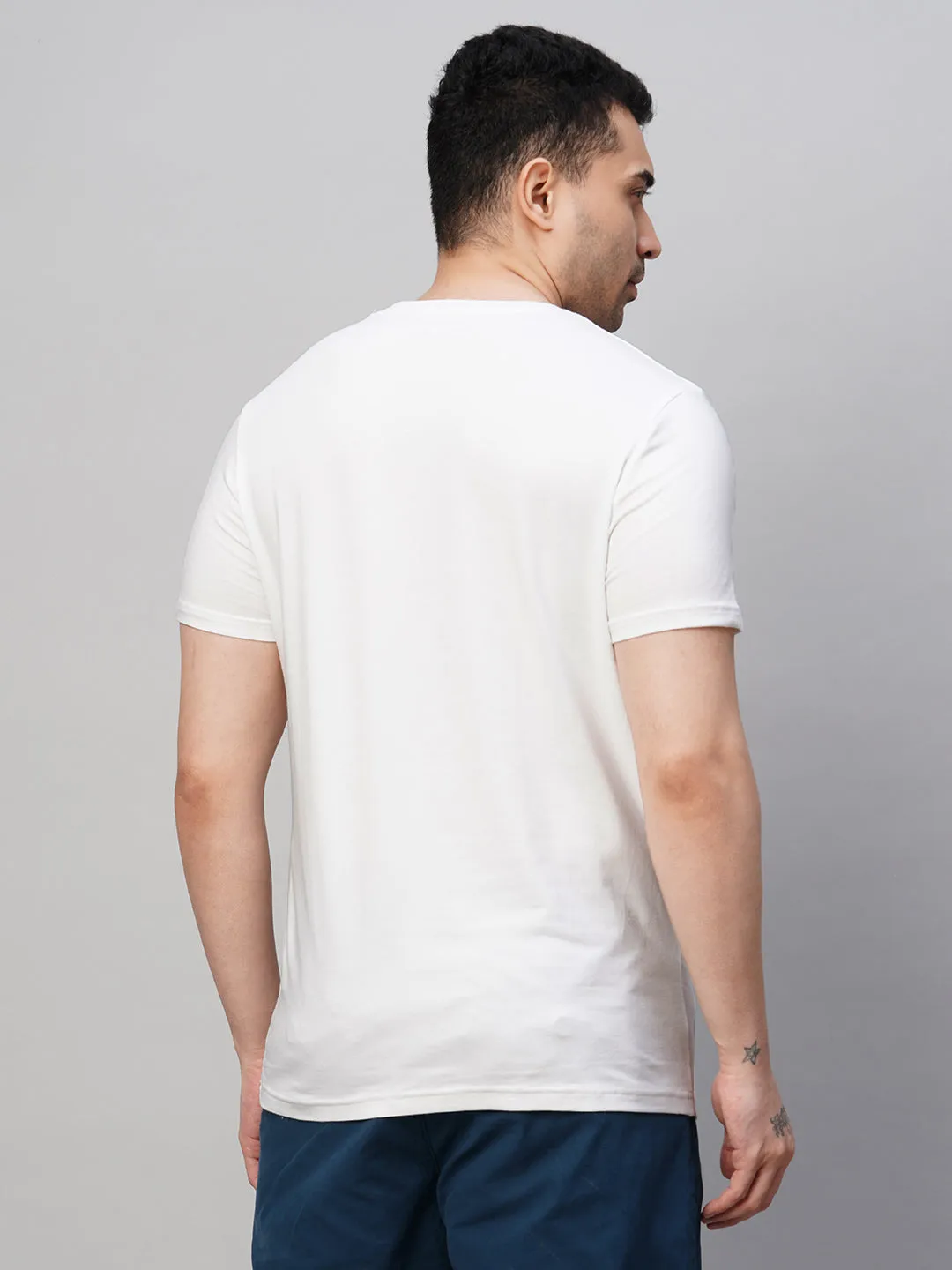 Men's White Cotton Bamboo Elastane Regular Fit Tshirt