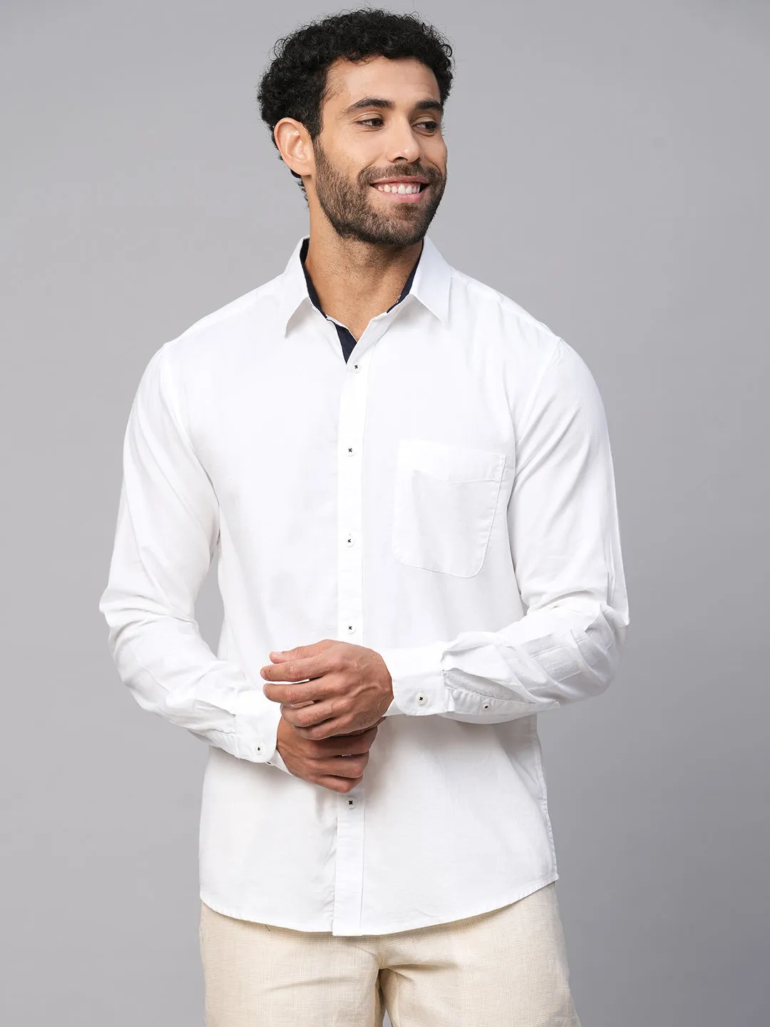 Men's White Cotton Regular Fit Shirt