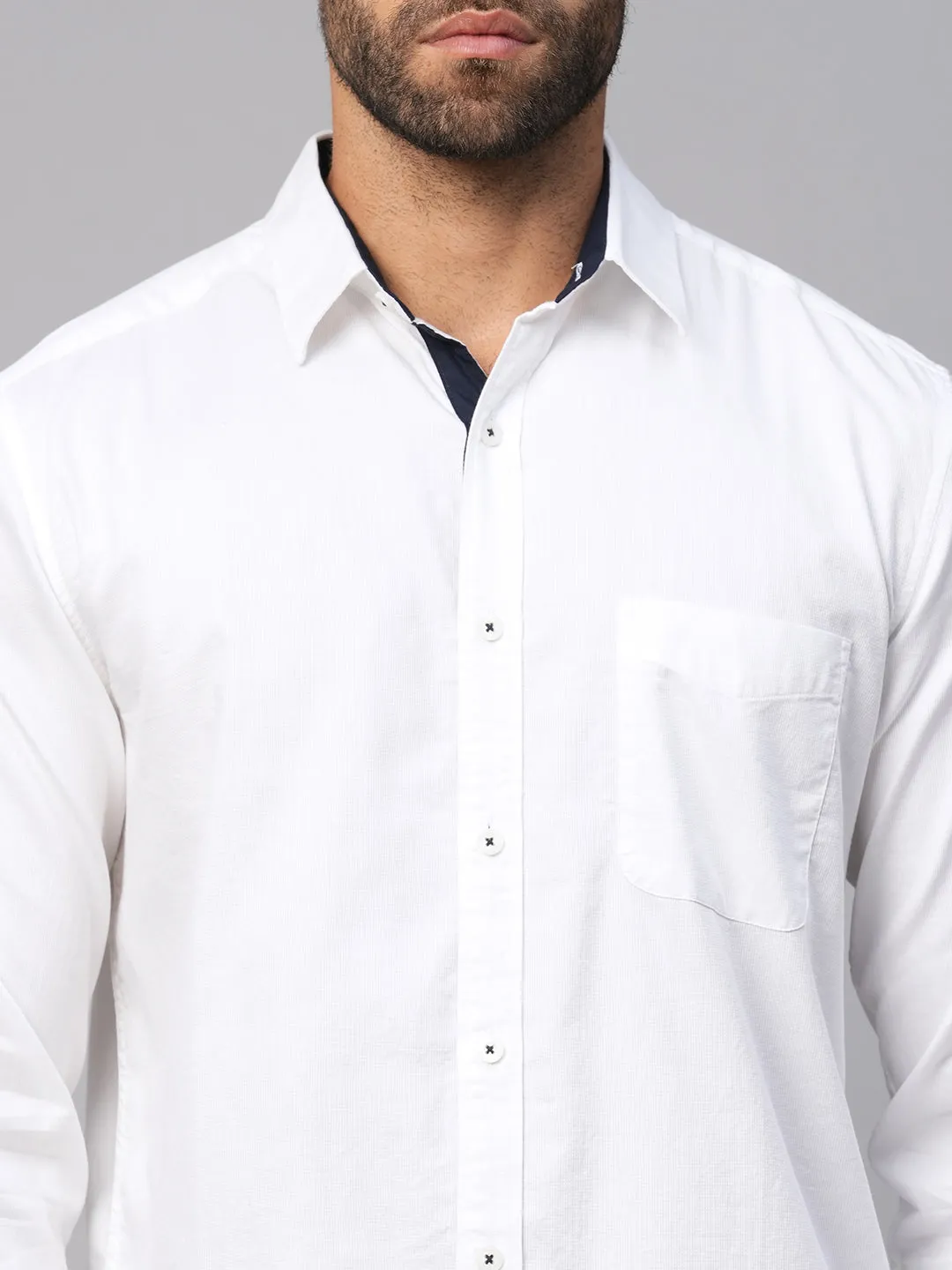 Men's White Cotton Regular Fit Shirt