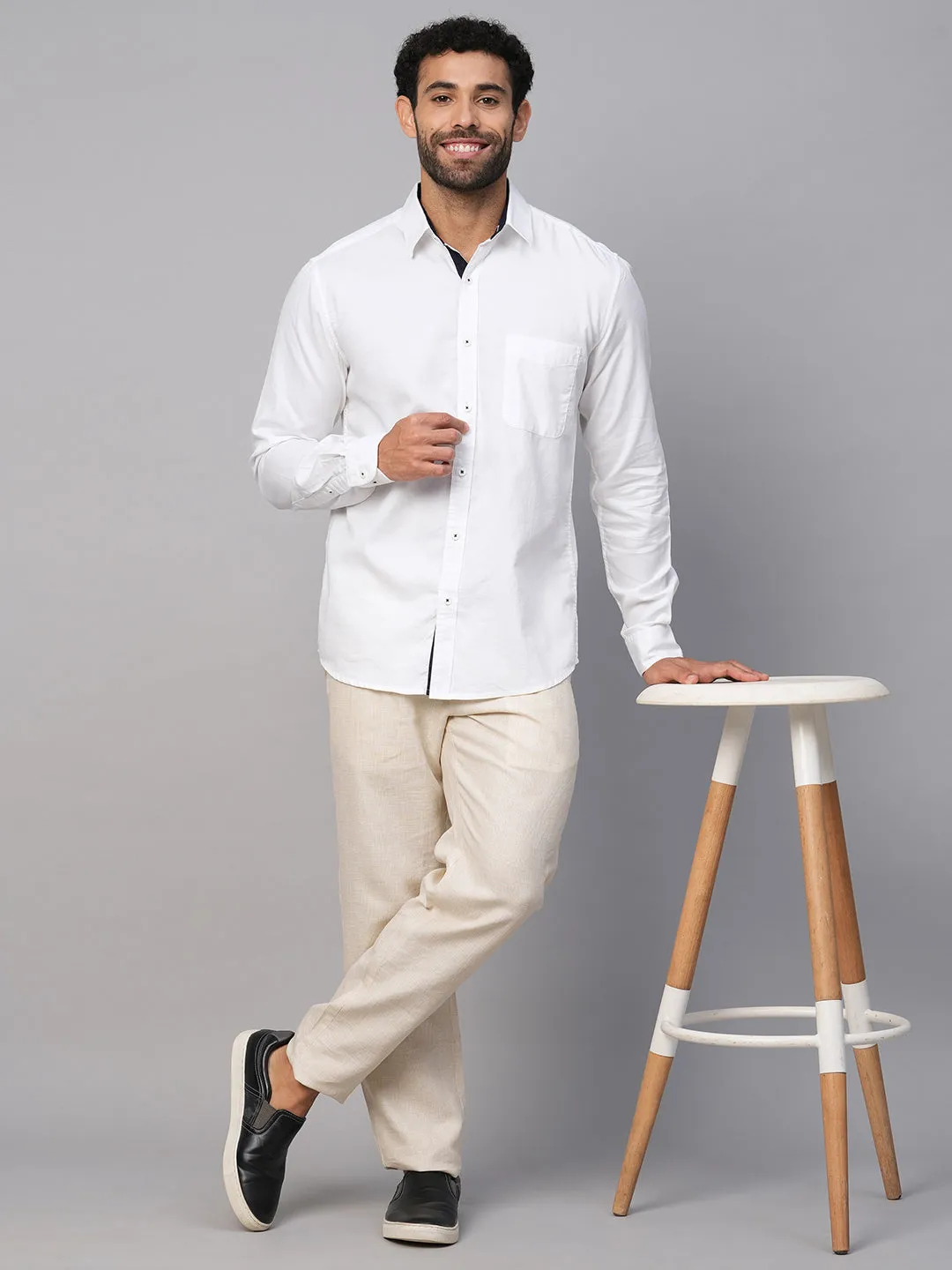 Men's White Cotton Regular Fit Shirt