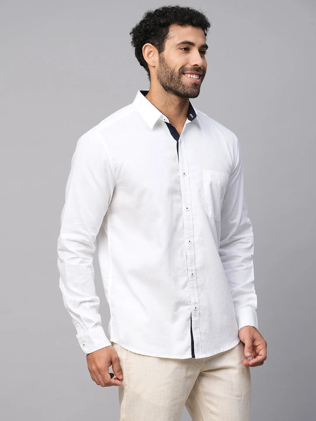 Men's White Cotton Regular Fit Shirt